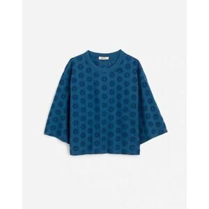 Madewell Women's Embroidered Wide-Sleeve Boxy Tee NV969 Sunfaded Blue Size S NWT